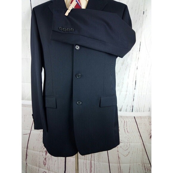 Kasper 44L Wool 3 Button Black Pinstripe 2pc Suit 36x29 Pleated - Picture 3 of 12